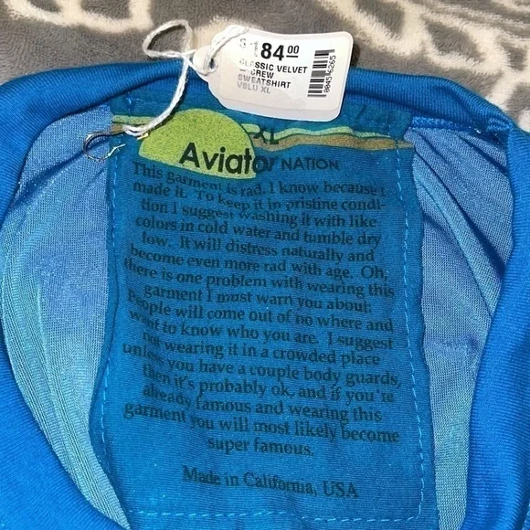 NWT Aviator Nation Classic Velvet Sweatshirt // Vintage Blue 5-Stripe - Picture 6 of 7
